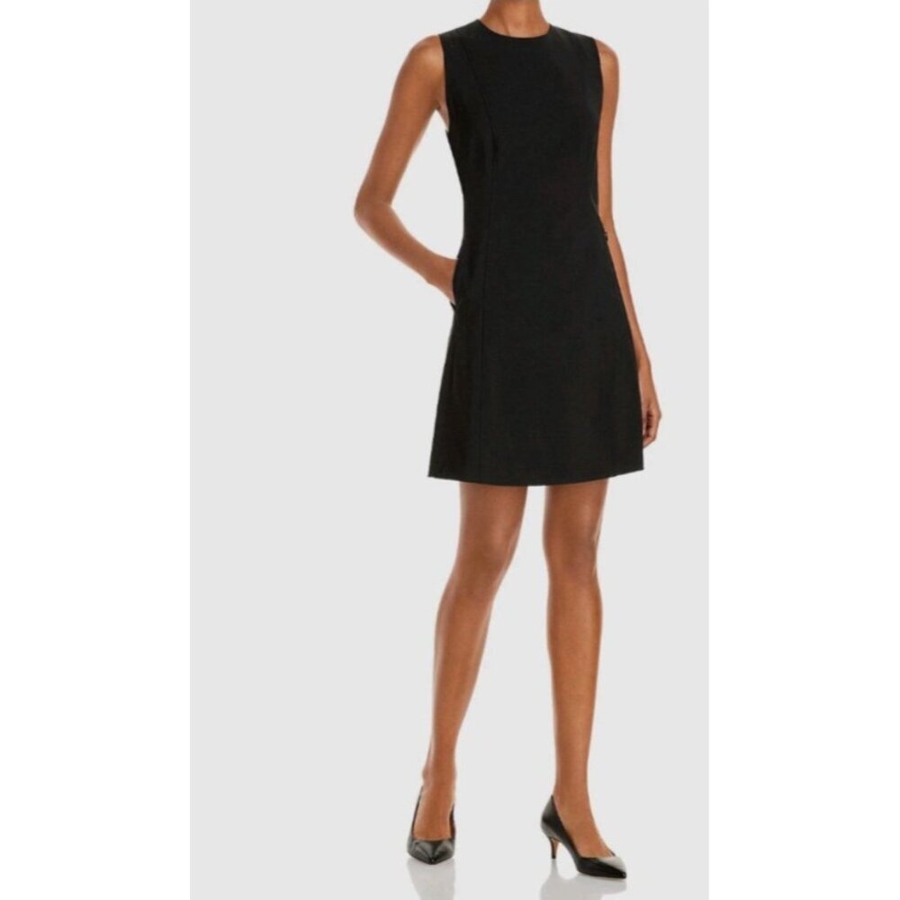 Theory Wool Dress Randria Evian Small Stretch Black Grey A-line Striped $345